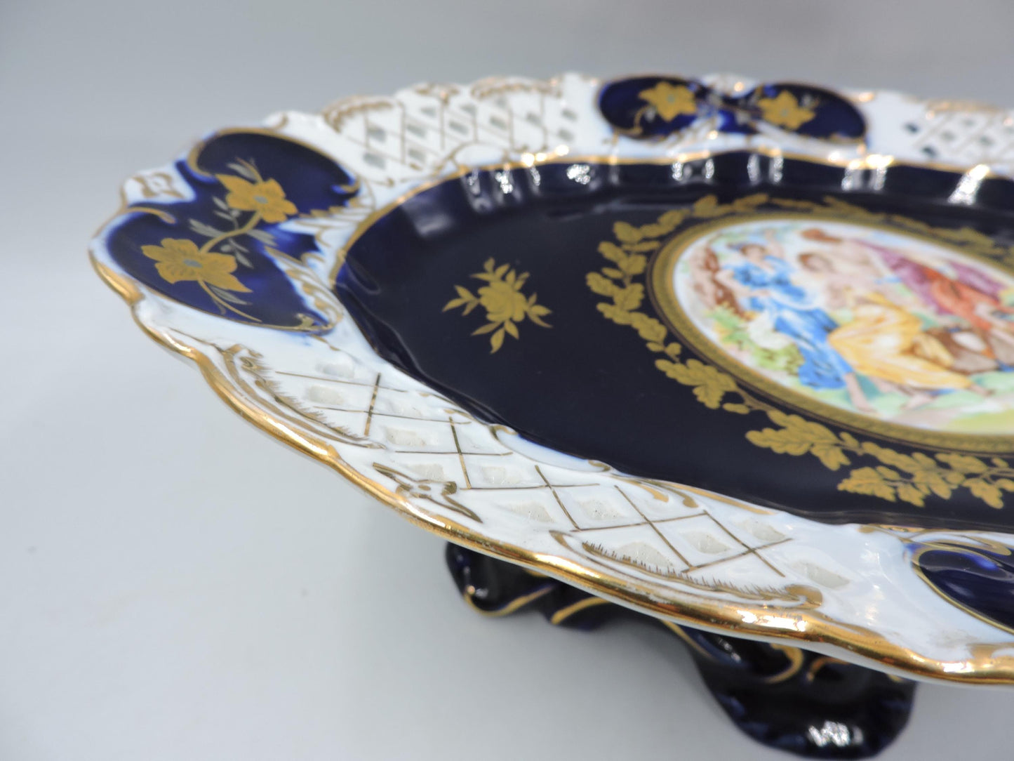 Rare Haas & Czjzek Czech Cobalt Blue Reticulated Compote