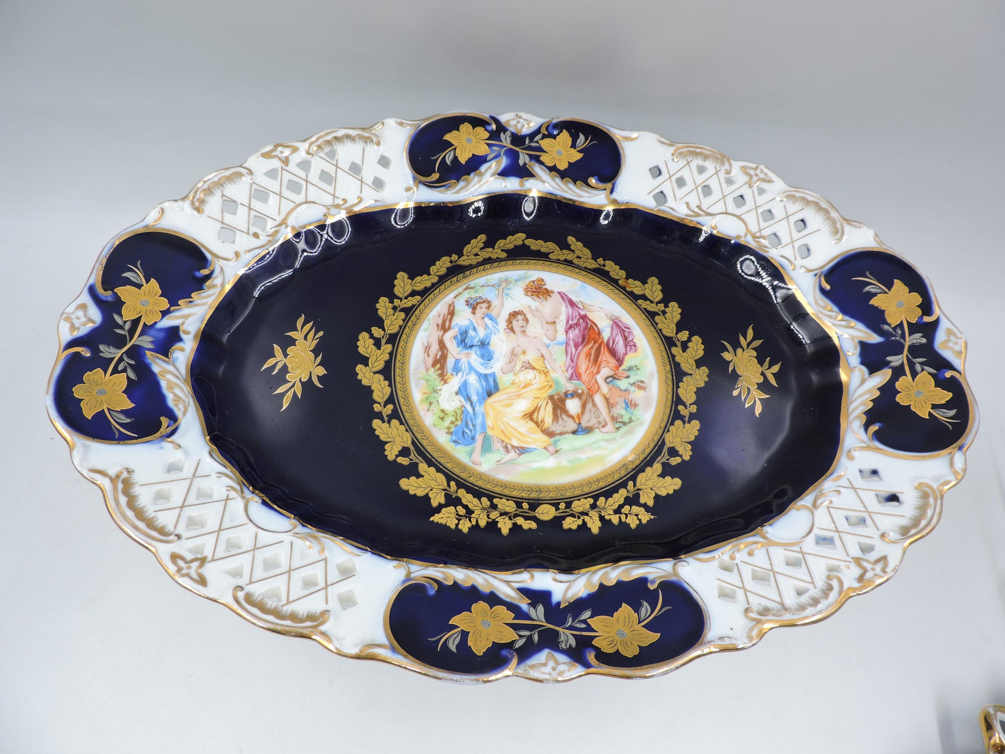 Rare Haas & Czjzek Czech Cobalt Blue Reticulated Compote
