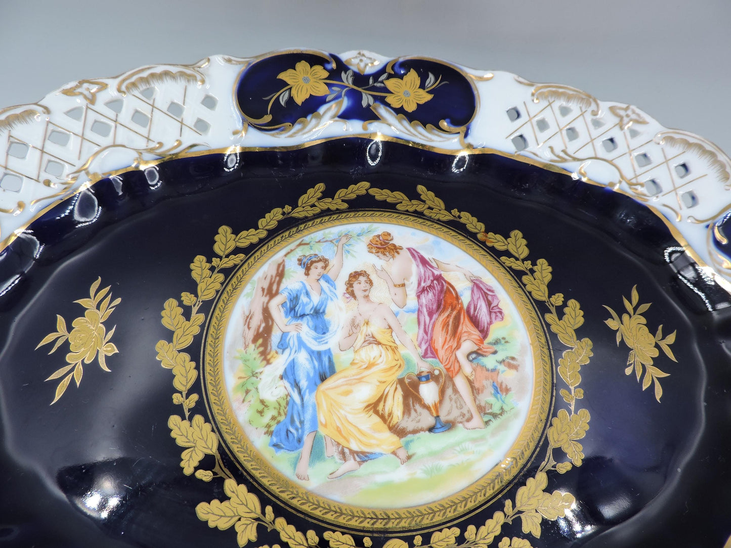 Rare Haas & Czjzek Czech Cobalt Blue Reticulated Compote
