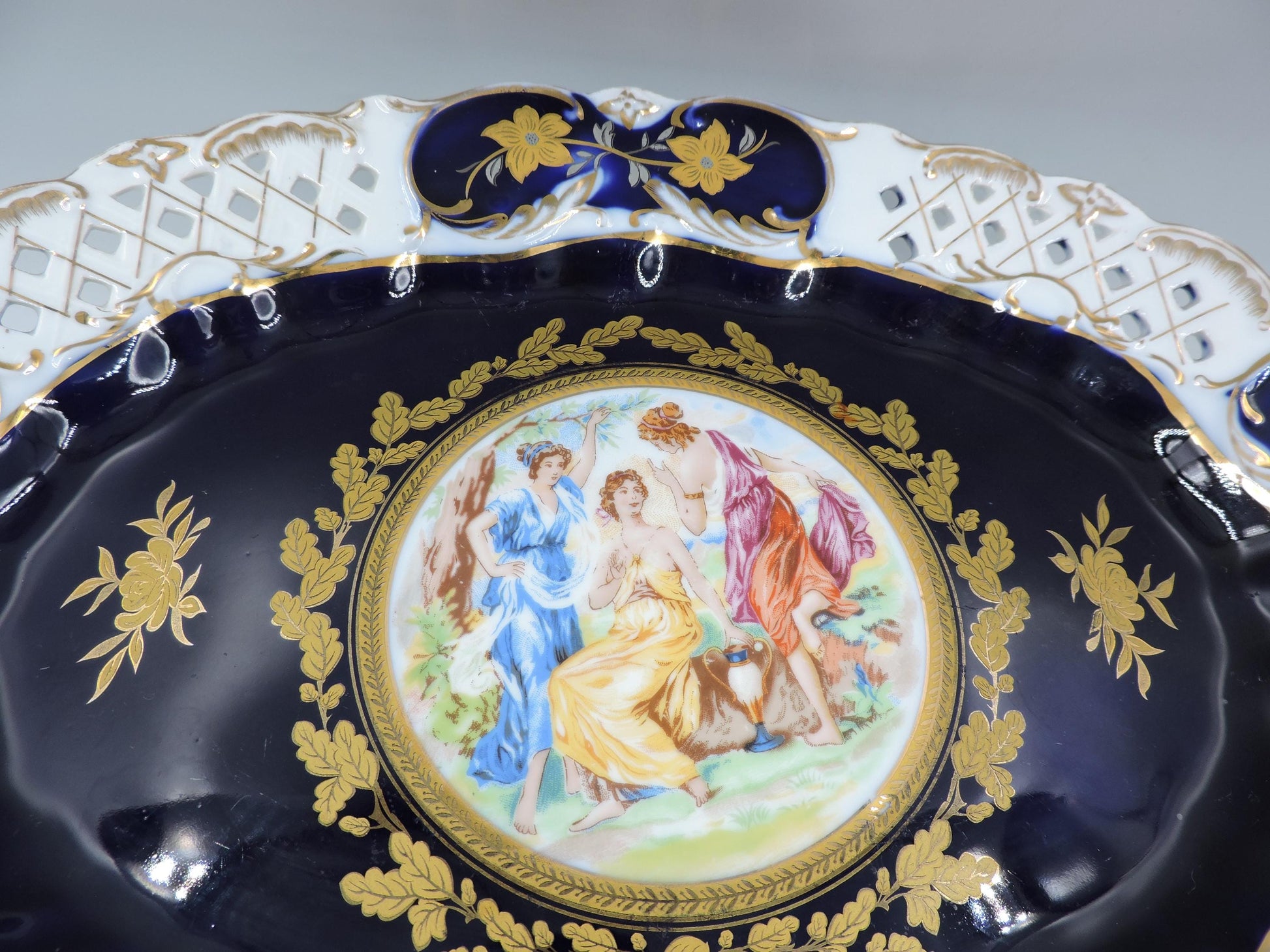 Rare Haas & Czjzek Czech Cobalt Blue Reticulated Compote