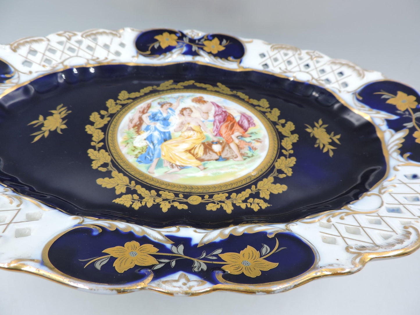 Rare Haas & Czjzek Czech Cobalt Blue Reticulated Compote