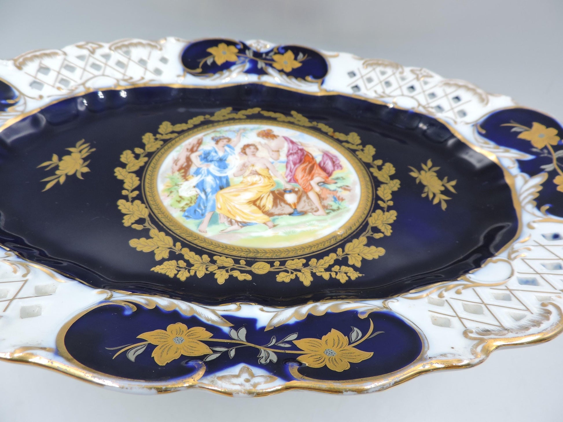 Rare Haas & Czjzek Czech Cobalt Blue Reticulated Compote