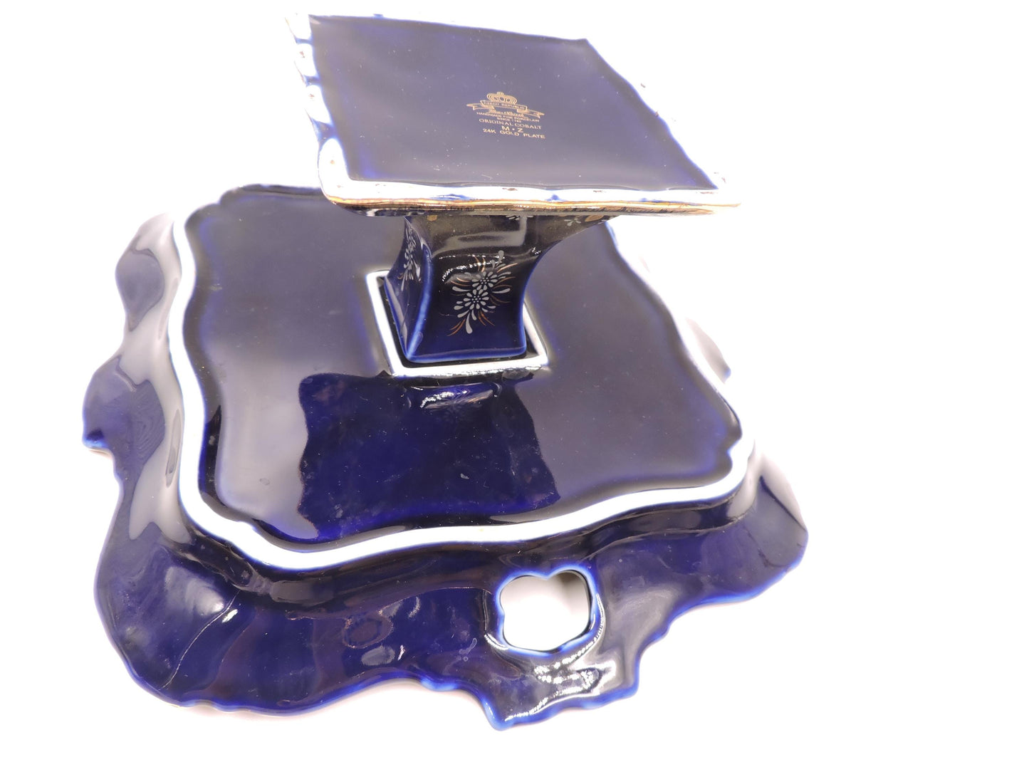 Rare Haas Czjzek Czech Cobalt Blue 24K Gold Footed Centerpiece Planter
