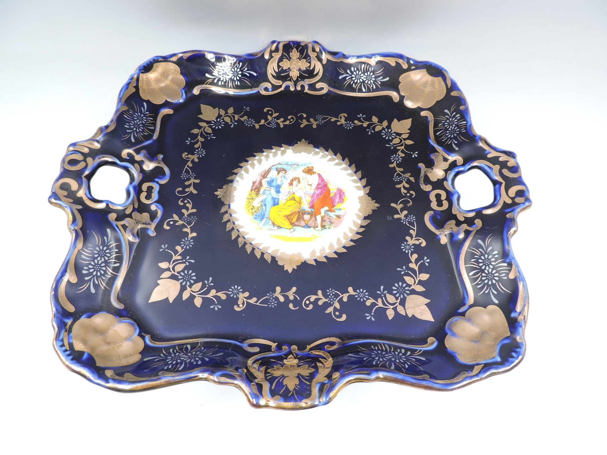 Rare Haas Czjzek Czech Cobalt Blue 24K Gold Footed Centerpiece Planter