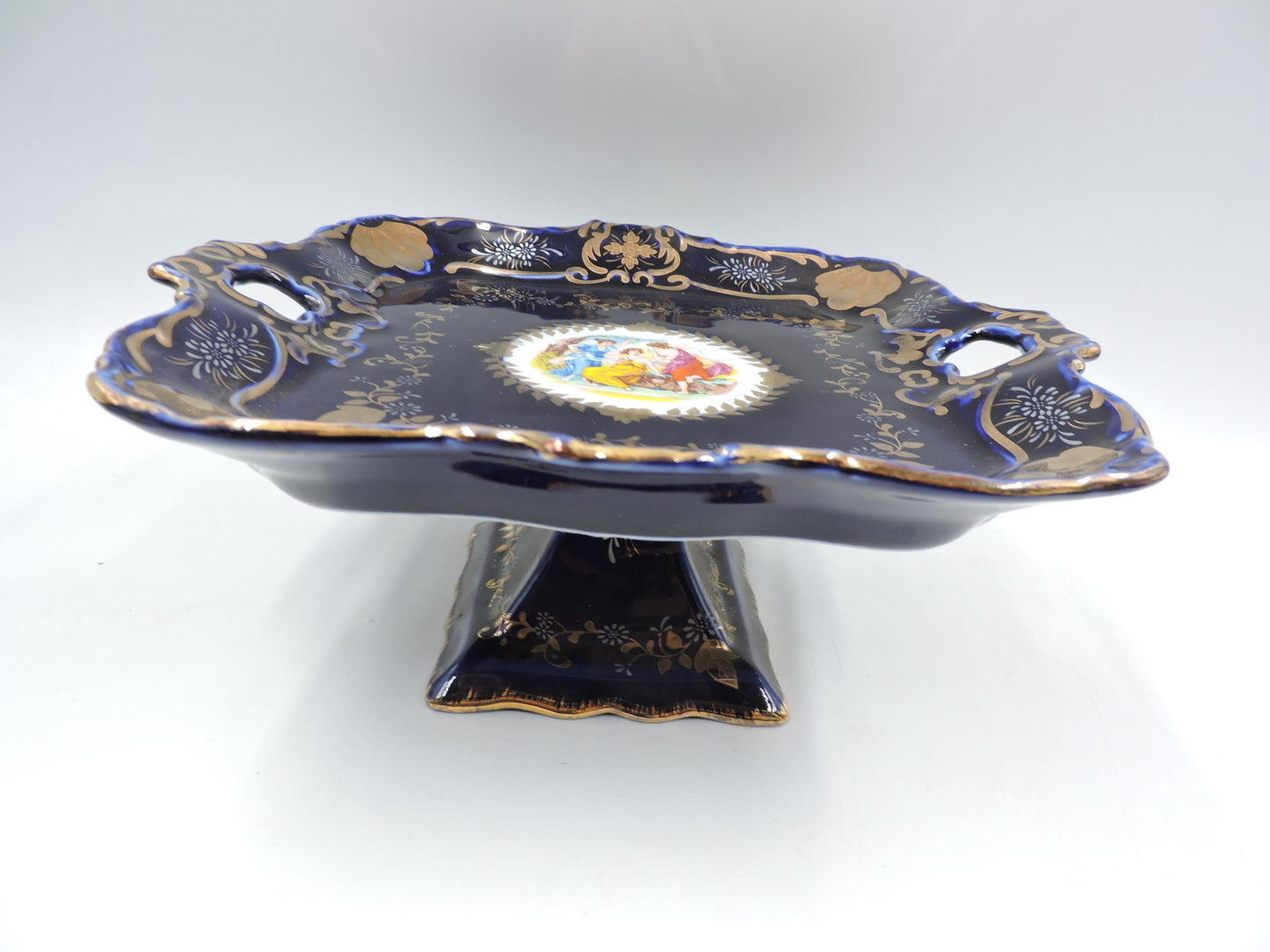 Rare Haas Czjzek Czech Cobalt Blue 24K Gold Footed Centerpiece Planter