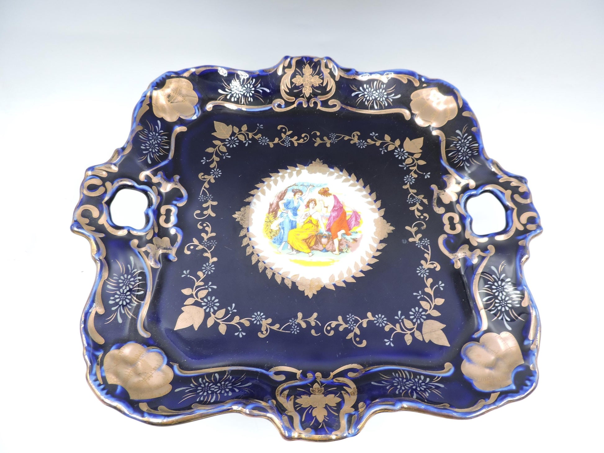 Rare Haas Czjzek Czech Cobalt Blue 24K Gold Footed Centerpiece Planter