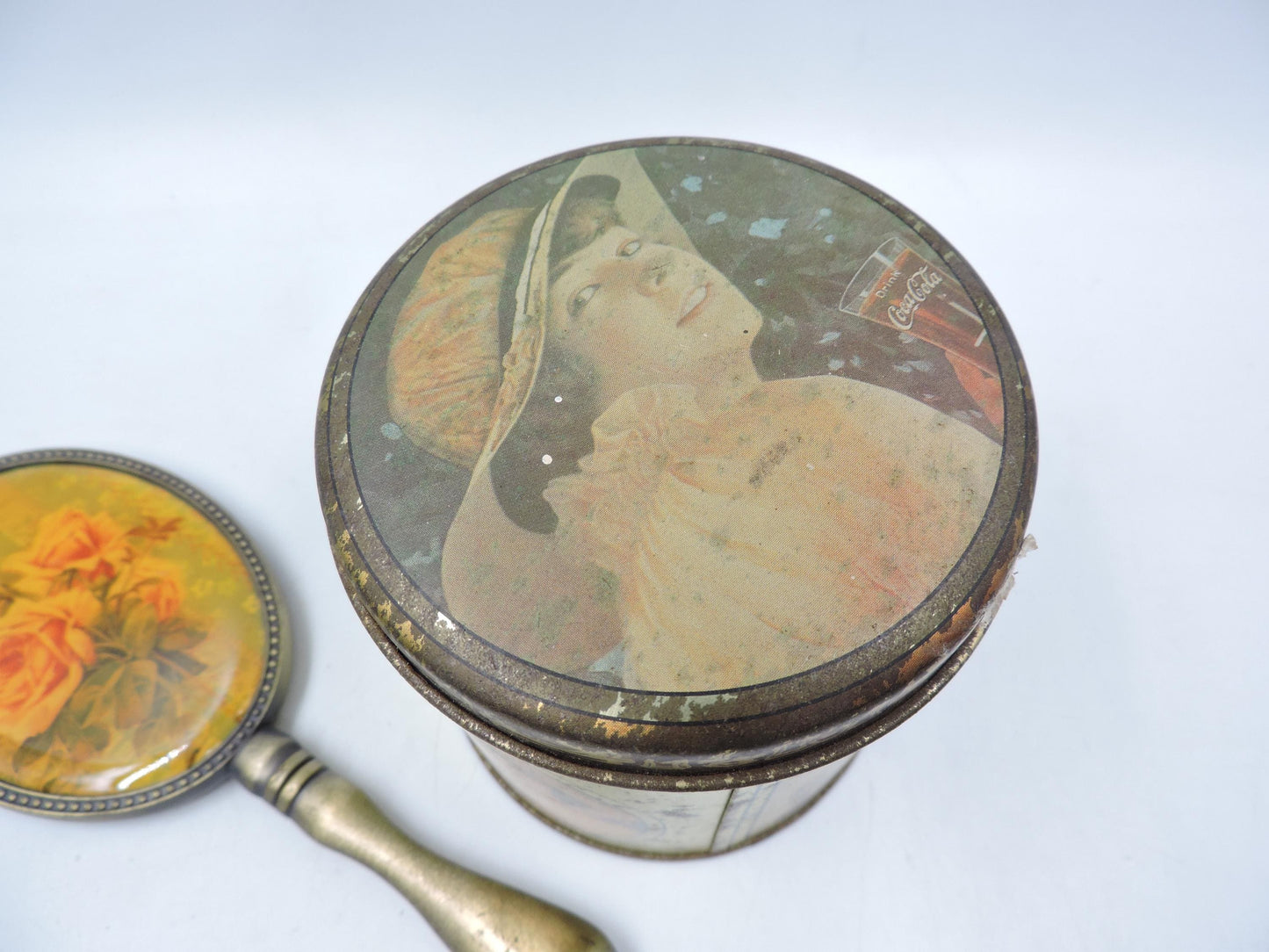 Coca Cola Vintage Tin Box & Pocket Mirror