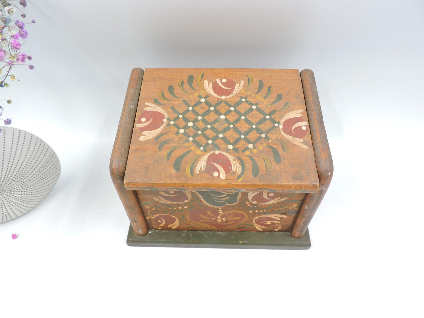 Vintage Hand-Painted Wooden Folk Art Box