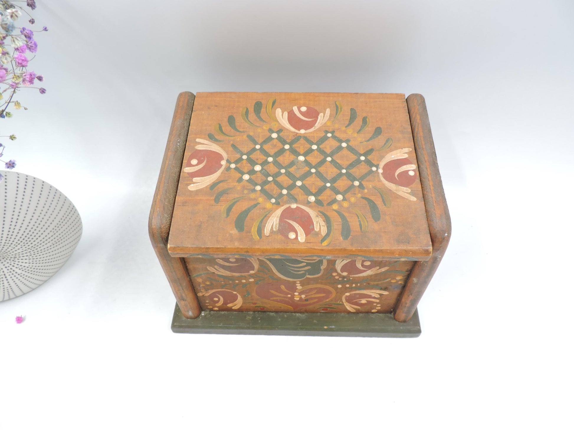 Vintage Hand-Painted Wooden Folk Art Box