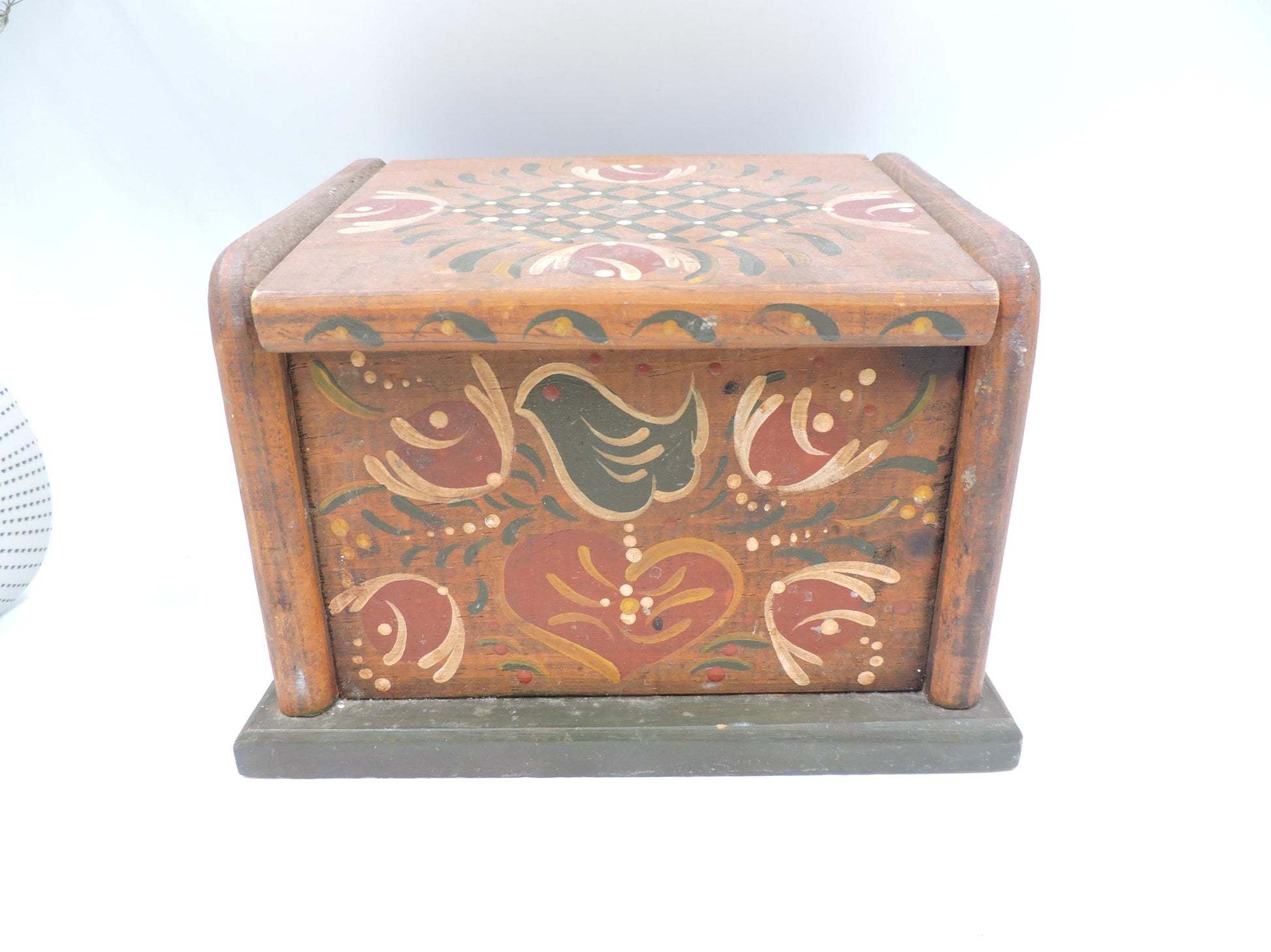 Vintage Hand-Painted Wooden Folk Art Box