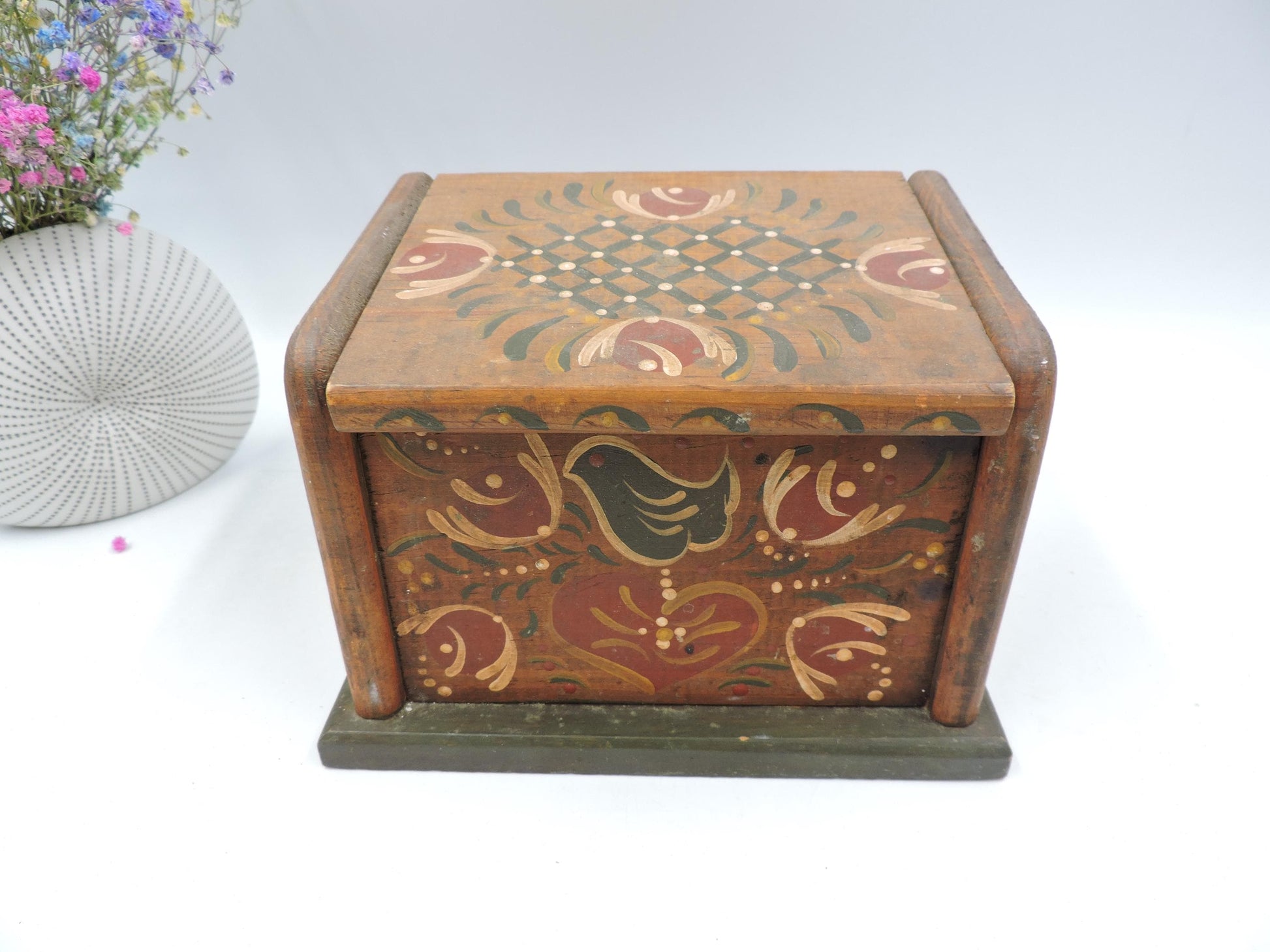 Vintage Hand-Painted Wooden Folk Art Box