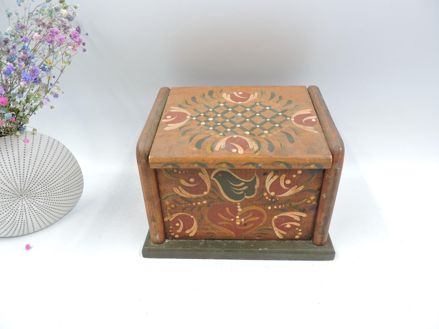 Vintage Hand-Painted Wooden Folk Art Box