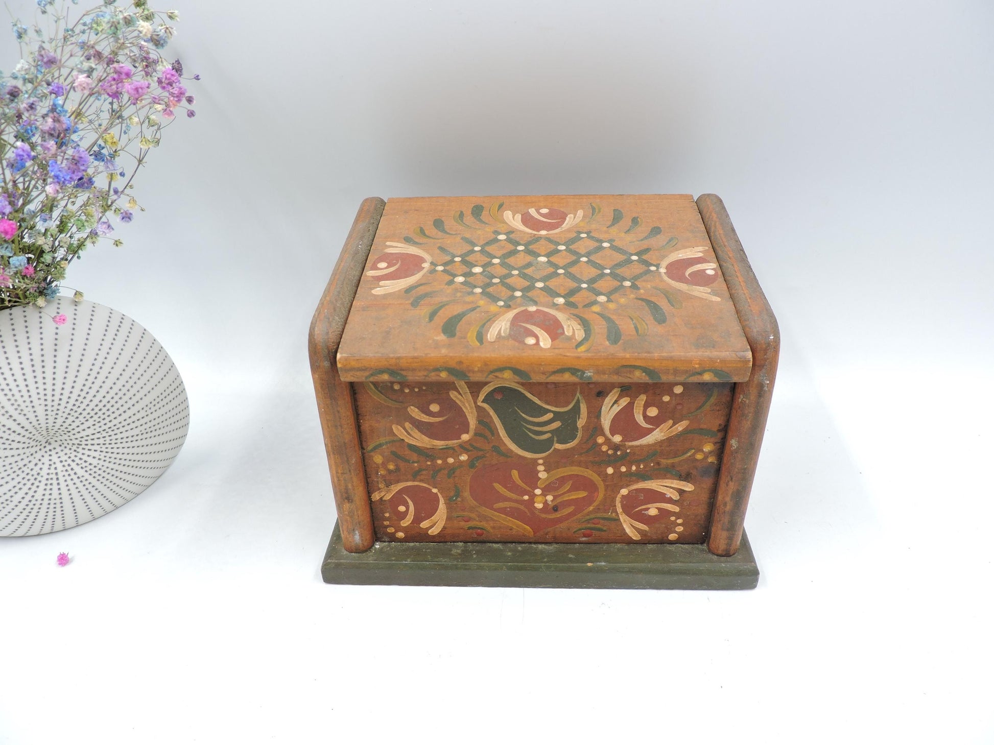 Vintage Hand-Painted Wooden Folk Art Box