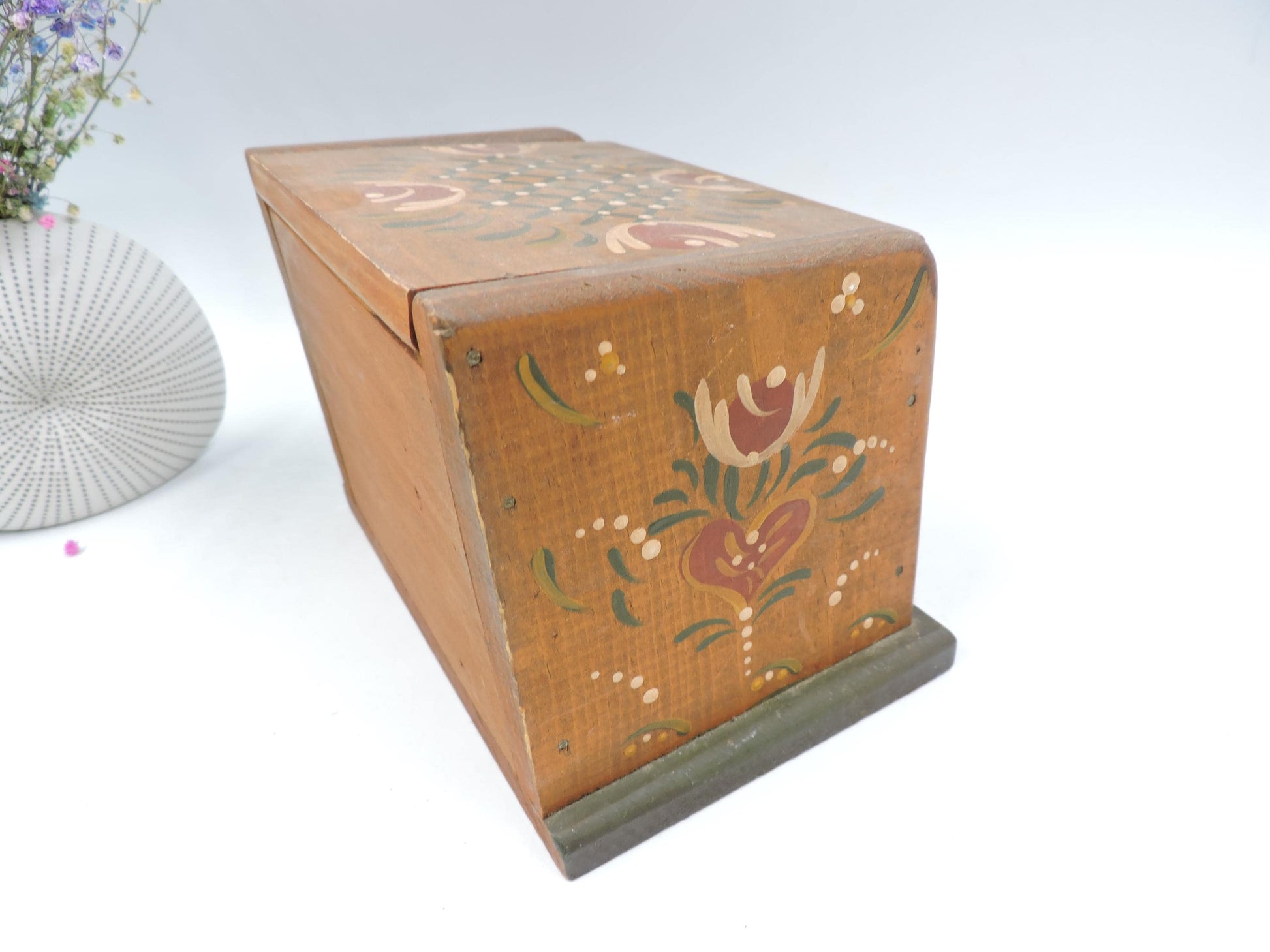 Vintage Hand-Painted Wooden Folk Art Box