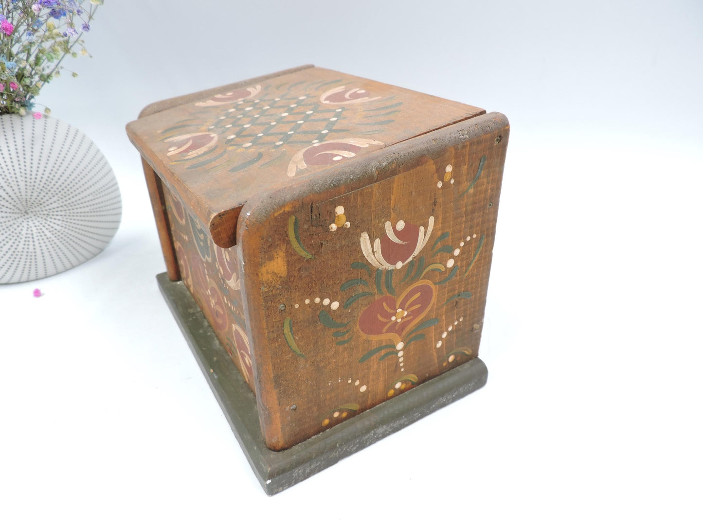 Vintage Hand-Painted Wooden Folk Art Box