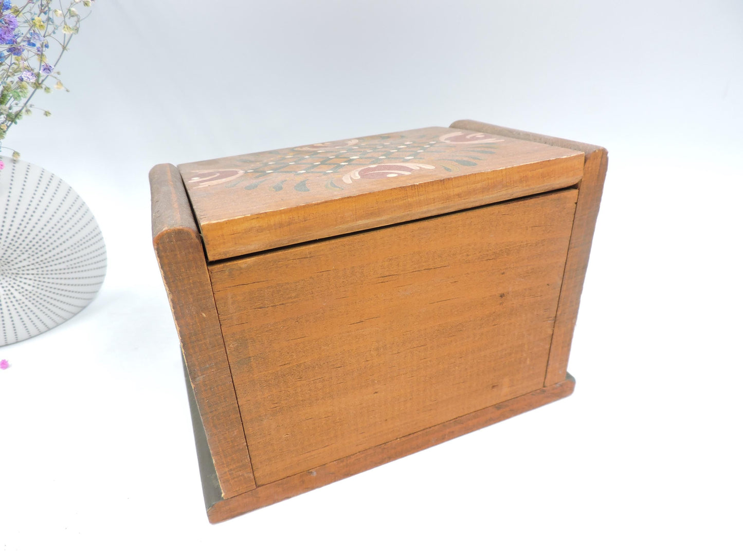 Vintage Hand-Painted Wooden Folk Art Box