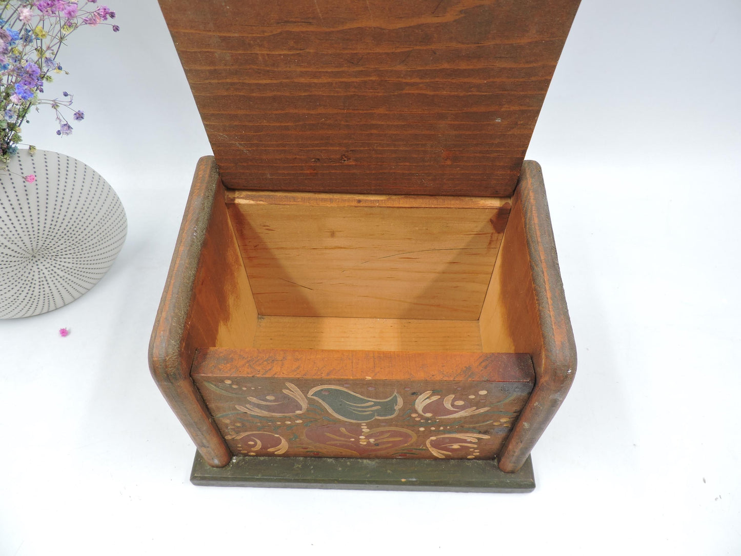 Vintage Hand-Painted Wooden Folk Art Box