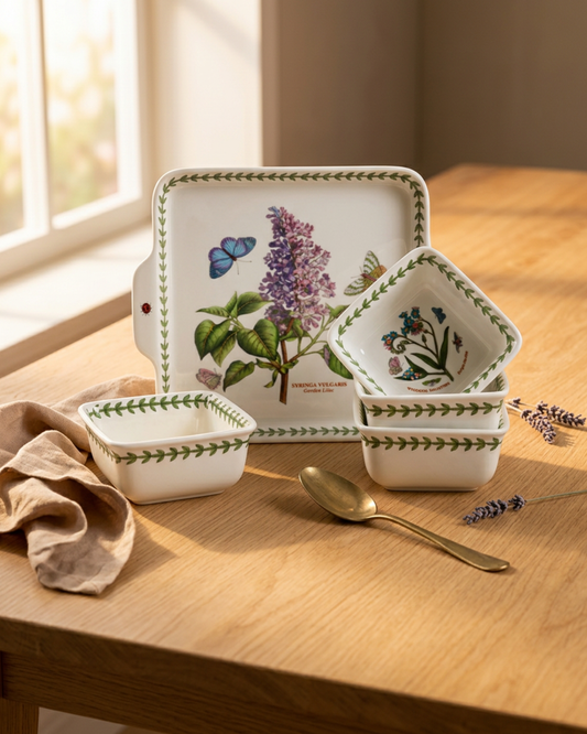 Portmeirion Botanic Garden Square Dip & Tray Set (5-Piece Set)